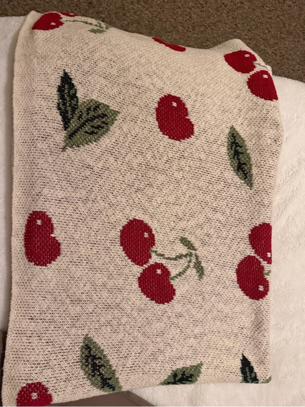 Nicole Miller Neutral Cherry Knit Throw Blanket
